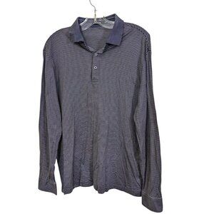 JoeOne Men XL Long Sleeve Polo Shirt Button Wrist Gray Stripe Cotton Lightweight